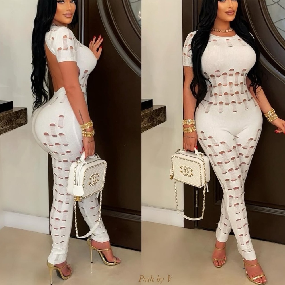 Posh White Knit Cutout Jumpsuit
